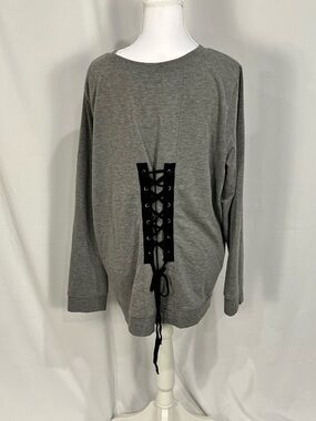 torrid Gray Pullover Sweatshirt Top with lace up back detail plus size 2